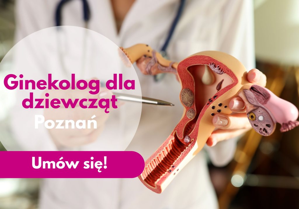 Ginekolog dla dziewcząt w Centrum Medycznym neoMedica w Poznaniu wskazuje na model macicy.