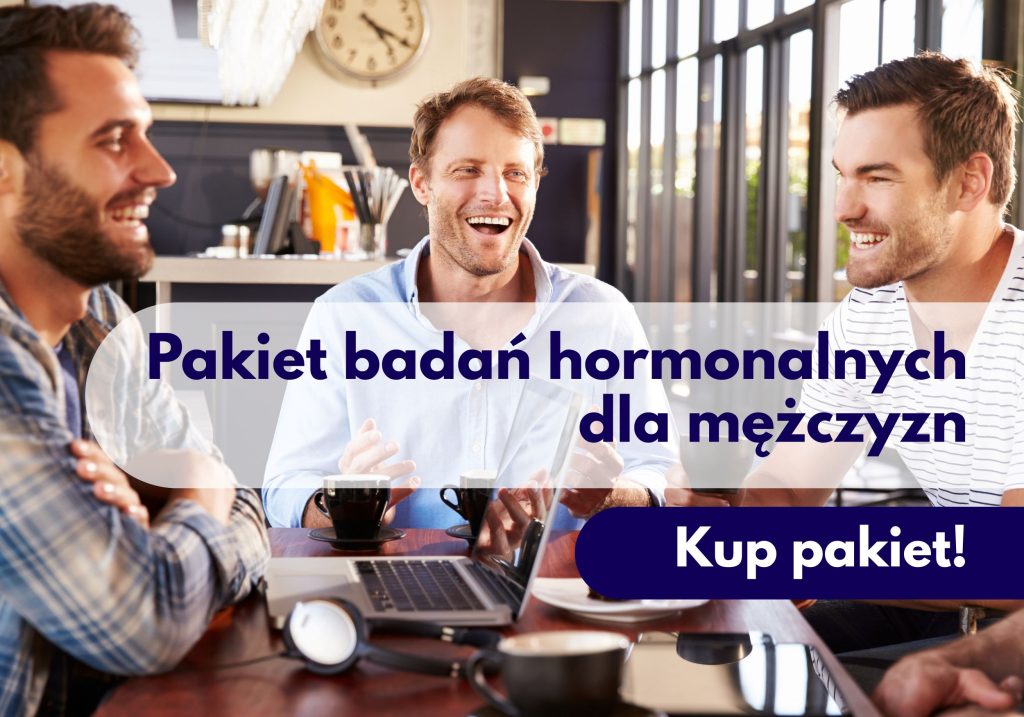 Smiejący się mężczyźni podczas spotkaniu - ilustracja dotyczaca pakietu badań hormonalnych dla mężczyzn w Centrum Medycznym neoMedica w Poznaniu.