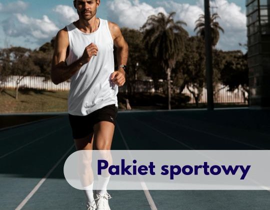 Biegnący mężczyzna na torze sportowym – ilustracja dotycząca pakietu badań „Pakiet sportowy” dostępnego w Centrum Medycznym neoMedica w Poznaniu.