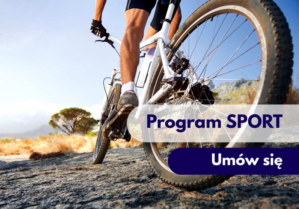 Ujęcie nóg sportowca jadącego na rowerze na wymagającej trasie – ilustracja dotycząca programu Sport w Centrum Medycznym neoMedica w Poznaniu.